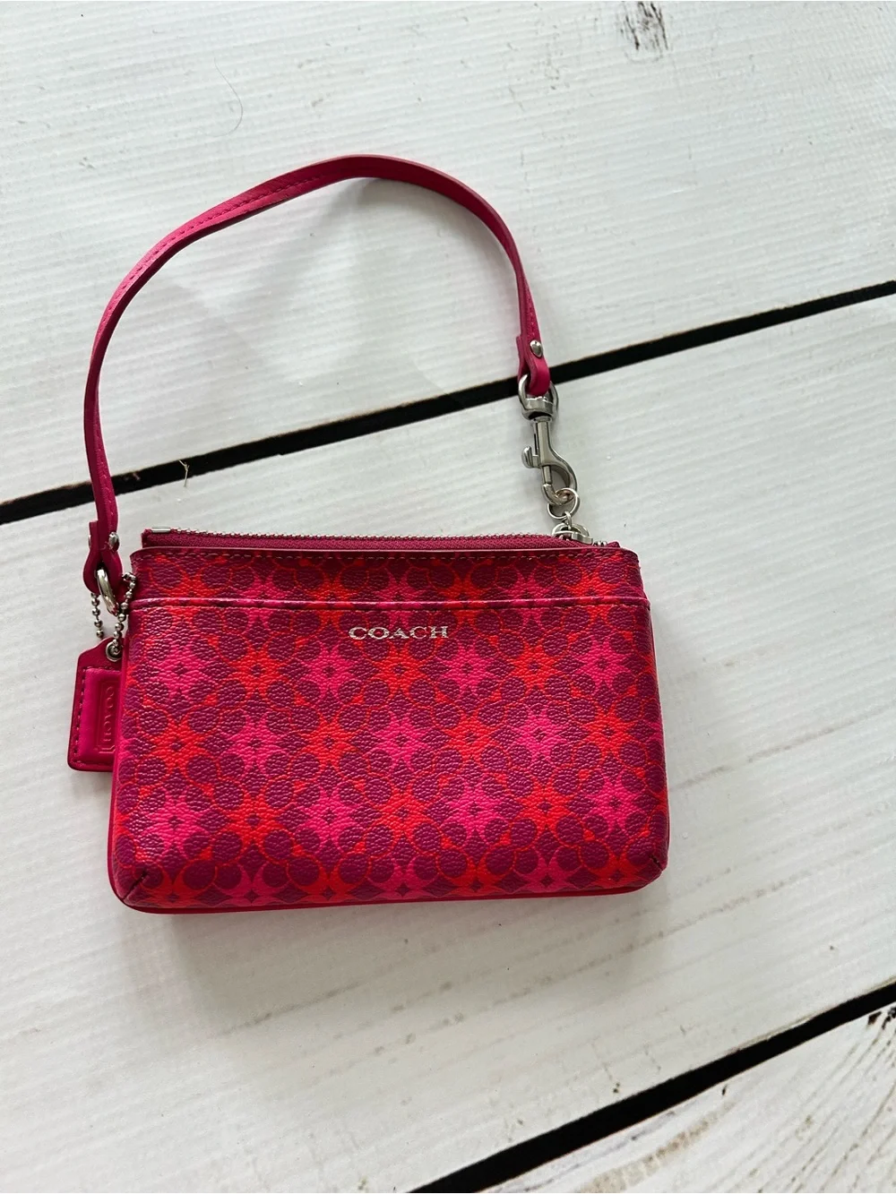 COACH Pink & Red Patterned Signature Wristlet